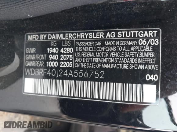 ✅ 2004 Mercedes-Benz C 230 Kompressor • VIN: WDBRF40J24A556752 • Lot: 43758869. Listed on IAAI with 175,458 mi. Free auction sales archive from the USA and detailed vehicle history report at DreamBid. Image 9.