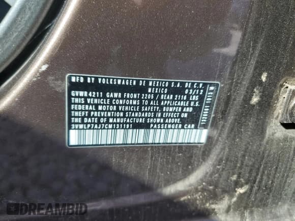 ✅ 2012 Volkswagen Jetta SEL • VIN: 3VWLP7AJ7CM131191 • Lot: 48254555. Listed on Copart with 140,325 mi. Free auction sales archive from the USA and detailed vehicle history report at DreamBid. Image 14.