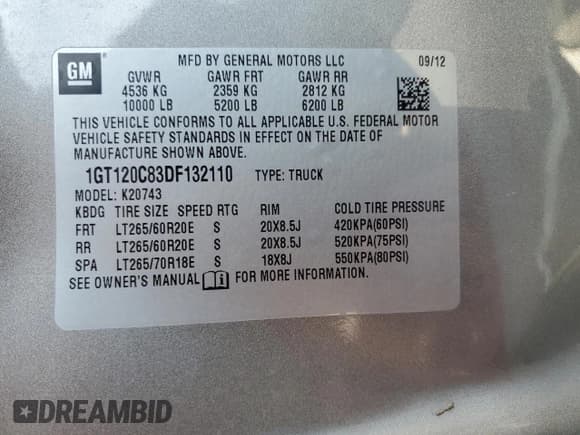 ✅ 2013 GMC Sierra 2500HD SLE • VIN: 1GT120C83DF132110 • Lot: 54306165. Listed on Copart with 233,284 mi. Free auction sales archive from the USA and detailed vehicle history report at DreamBid. Image 12.