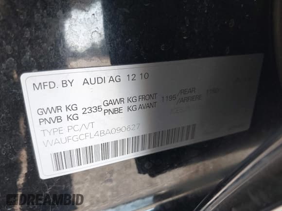 ✅ 2011 Audi S4 Premium • VIN: WAUFGCFL4BA090627 • Lot: 42420984. Listed on IAAI with 92,519 mi. Free auction sales archive from the USA and detailed vehicle history report at DreamBid. Image 9.