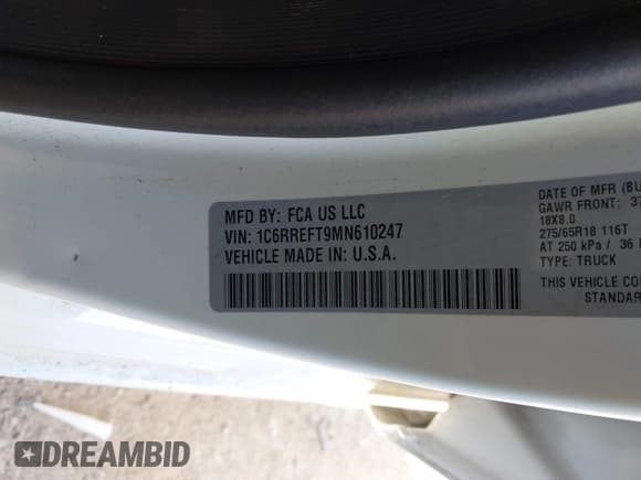 ✅ 2021 Ram 1500 Big Horn • VIN: 1C6RREFT9MN610247 • Lot: 41989670. Listed on IAAI with 106,482 mi. Free auction sales archive from the USA and detailed vehicle history report at DreamBid. Image 9.