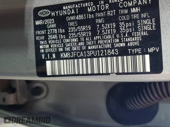 2023 Hyundai Tucson SEL Convenience with VIN KM8JFCA13PU121843, listed as a Copart auction lot 81960485 with 57,099 mi miles and Salvage title. Bid and sale history available at DreamBid. Image 13.