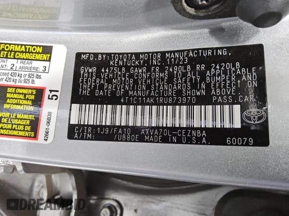 ✅ 2024 Toyota Camry LE • VIN: 4T1C11AK1RU873970 • Лот: 68152075. Опубликован ранее на Copart с пробегом 19 530 миль. Бесплатный доступ к архиву аукционных продаж из США и подробный отчёт об истории автомобиля на DreamBid. Изображение 12.