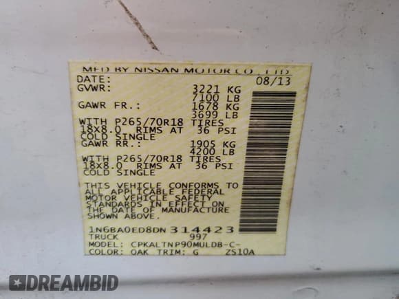 ✅ 2013 Nissan Titan SV • VIN: 1N6BA0ED8DN314423 • Lot: 94276215. Wystawiony na Copart z przebiegiem 197 502 mil. Bezpłatny archiwum sprzedaży aukcyjnych z USA i szczegółowy raport historii pojazdu na DreamBid. Zdjęcie 12.