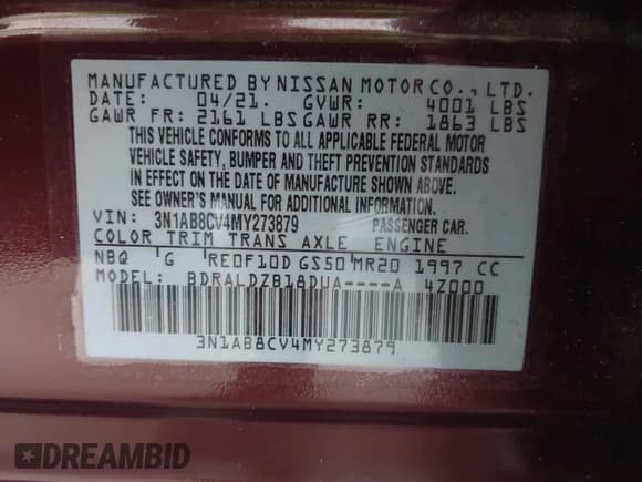 ✅ 2021 Nissan Sentra SV • VIN: 3N1AB8CV4MY273879 • Lot: 43467152. Wystawiony na IAAI z przebiegiem 34 238 mil. Bezpłatny archiwum sprzedaży aukcyjnych z USA i szczegółowy raport historii pojazdu na DreamBid. Zdjęcie 9.