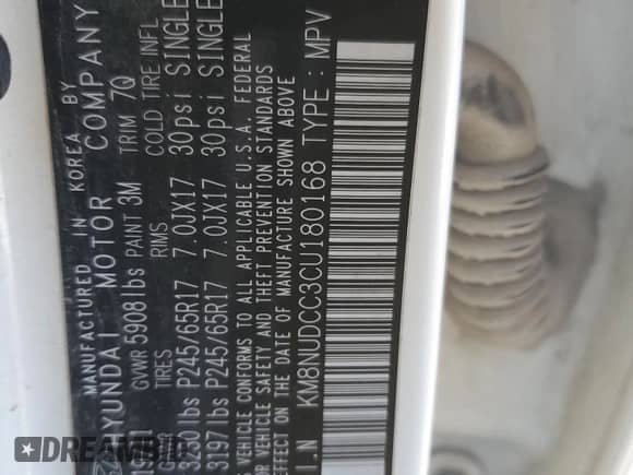 2012 Hyundai Veracruz Limited с VIN KM8NUDCC3CU180168, выставлен на аукционе Copart как лот 89268295 с пробегом 155 853 миль миль и Списание • Salvage title. История ставок и продаж доступна на DreamBid. Изображение 13.