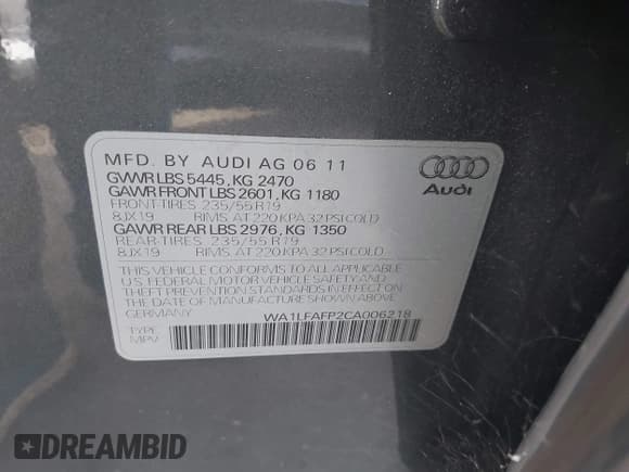 ✅ 2012 Audi Q5 Premium Plus • VIN: WA1LFAFP2CA006218 • Lot: 43674461. Wystawiony na IAAI z przebiegiem 141 346 mil. Bezpłatny archiwum sprzedaży aukcyjnych z USA i szczegółowy raport historii pojazdu na DreamBid. Zdjęcie 9.