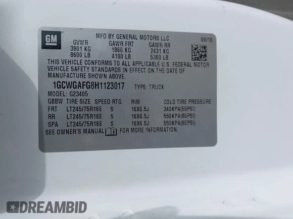 ✅ 2017 Chevrolet Express Cargo • VIN: 1GCWGAFG8H1123017 • Лот: 43123092. Опубликован ранее на IAAI с пробегом 213 109 миль. Бесплатный доступ к архиву аукционных продаж из США и подробный отчёт об истории автомобиля на DreamBid. Изображение 9.