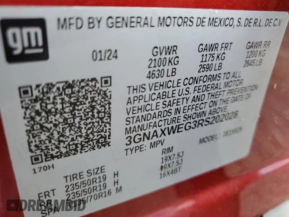 ✅ 2024 Chevrolet Equinox RS • VIN: 3GNAXWEG3RS202028 • Lot: 63043565. Listed on Copart with 14,432 mi. Free auction sales archive from the USA and detailed vehicle history report at DreamBid. Image 13.