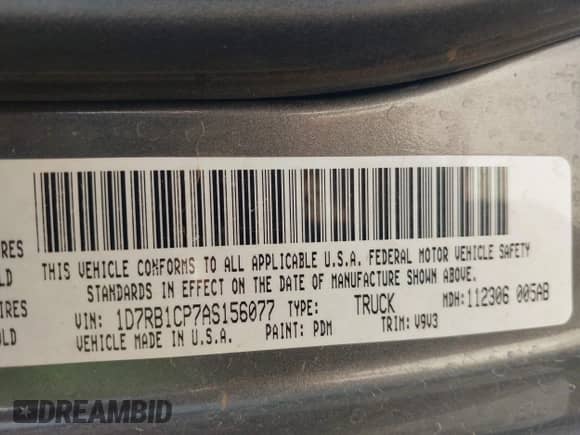 2010 Dodge 1500 TRX z VIN 1D7RB1CP7AS156077, wystawiony jako IAAI lot #42549980 z przebiegiem 330 263 mil mil oraz . Historia ofert i sprzedaży dostępna na DreamBid. Obrazek 9.
