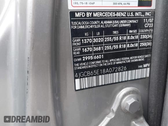 ✅ 2008 Mercedes-Benz R 3.5L • VIN: 4JGCB65E18A072826 • Lot: 41866229. Listed on IAAI with 95,210 mi. Free auction sales archive from the USA and detailed vehicle history report at DreamBid. Image 9.