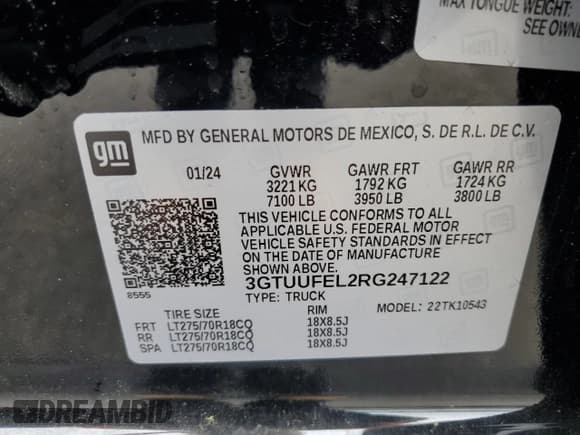 ✅ 2024 GMC Sierra 1500 AT4X • VIN: 3GTUUFEL2RG247122 • Лот: 85418594. Опубликован ранее на Copart с пробегом 13 450 миль. Бесплатный доступ к архиву аукционных продаж из США и подробный отчёт об истории автомобиля на DreamBid. Изображение 12.