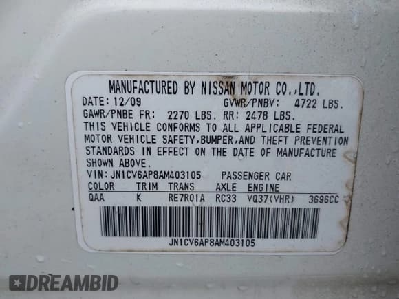 ✅ 2010 Infiniti G37 Journey • VIN: JN1CV6AP8AM403105 • Lot: 42927612. Listed on IAAI with Not provided. Free auction sales archive from the USA and detailed vehicle history report at DreamBid. Image 9.