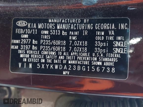 ✅ 2011 Kia Sorento SX • VIN: 5XYKWDA23BG156738 • Lot: 43660699. Listed on IAAI with 81,237 mi. Free auction sales archive from the USA and detailed vehicle history report at DreamBid. Image 9.