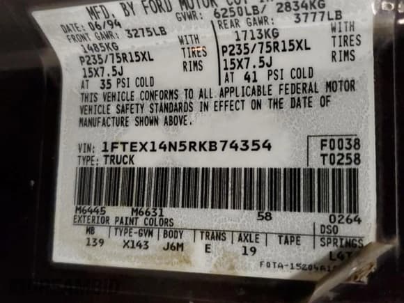 ✅ 1994 Ford F-150 • VIN: 1FTEX14N5RKB74354 • Lot: 61545735. Listed on Copart with 187,642 mi. Free auction sales archive from the USA and detailed vehicle history report at DreamBid. Image 12.