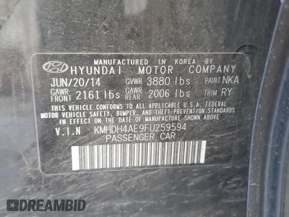 ✅ 2015 Hyundai Elantra Limited • VIN: KMHDH4AE9FU259594 • Lot: 90804405. Listed on Copart with 161,006 mi. Free auction sales archive from the USA and detailed vehicle history report at DreamBid. Image 12.