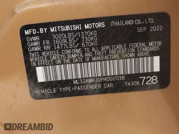 ✅ 2023 Mitsubishi Mirage Black Edition • VIN: ML32AWHJ0PH001038 • Лот: 41363659. Опубликован ранее на IAAI с пробегом 25 164 миль. Бесплатный доступ к архиву аукционных продаж из США и подробный отчёт об истории автомобиля на DreamBid. Изображение 9.