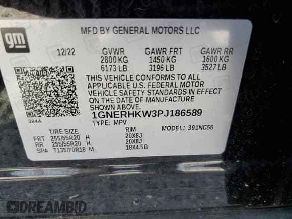 ✅ 2023 Chevrolet Traverse LT • VIN: 1GNERHKW3PJ186589 • Lot: 80844475. Listed on Copart with 22,451 mi. Free auction sales archive from the USA and detailed vehicle history report at DreamBid. Image 13.