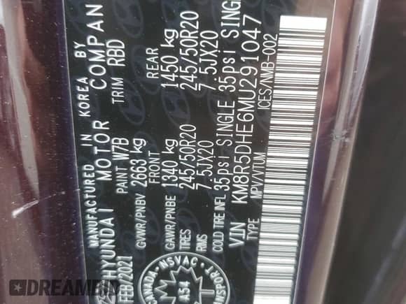 2021 Hyundai Palisade Limited с VIN KM8R5DHE6MU291047, выставлен на аукционе Copart как лот 72892824 с пробегом 118 457 миль миль и Списание • Salvage title. История ставок и продаж доступна на DreamBid. Изображение 13.