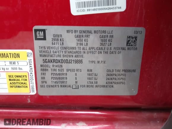 ✅ 2013 Buick Enclave Premium • VIN: 5GAKRDKD0DJ219886 • Lot: 43743873. Wystawiony na IAAI z przebiegiem Nie podano. Bezpłatny archiwum sprzedaży aukcyjnych z USA i szczegółowy raport historii pojazdu na DreamBid. Zdjęcie 9.