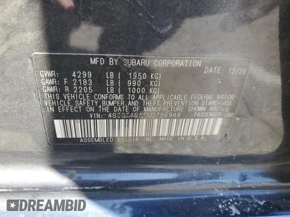 ✅ 2021 Subaru Impreza • VIN: 4S3GTAB67M3706948 • Лот: 65727415. Опубликован ранее на Copart с пробегом 38 310 миль. Бесплатный доступ к архиву аукционных продаж из США и подробный отчёт об истории автомобиля на DreamBid. Изображение 12.