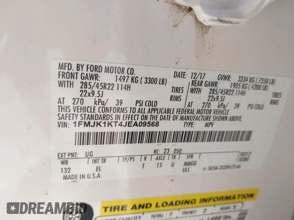 ✅ 2018 Ford Expedition Max Limited • VIN: 1FMJK1KT4JEA09568 • Lot: 43499640. Listed on IAAI with 140,013 mi. Free auction sales archive from the USA and detailed vehicle history report at DreamBid. Image 9.