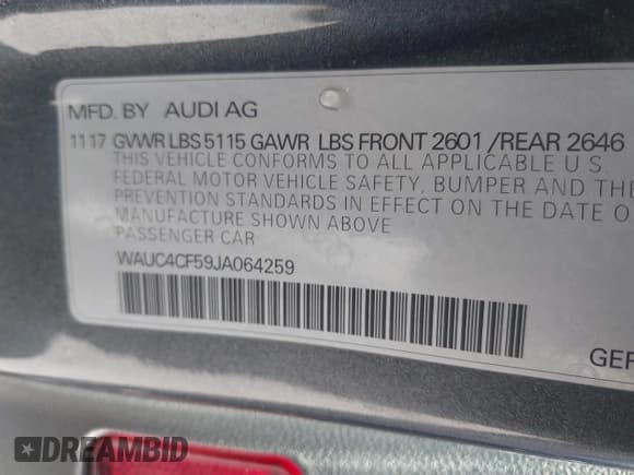 ✅ 2018 Audi S5 Sportback Prestige • VIN: WAUC4CF59JA064259 • Lot: 42386344. Listed on IAAI with 14,126 mi. Free auction sales archive from the USA and detailed vehicle history report at DreamBid. Image 9.