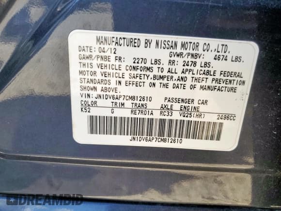 ✅ 2012 Infiniti G25 Journey • VIN: JN1DV6AP7CM812610 • Lot: 62004315. Listed on Copart with 159,001 mi. Free auction sales archive from the USA and detailed vehicle history report at DreamBid. Image 13.