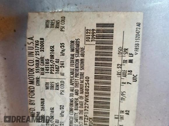 ✅ 1998 Ford F-150 • VIN: 1FTZF1727WKB82540 • Lot: 71324375. Listed on Copart with 161,721 mi. Free auction sales archive from the USA and detailed vehicle history report at DreamBid. Image 12.