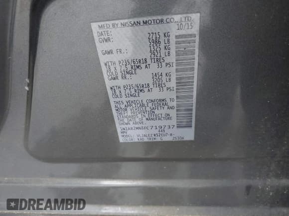 ✅ 2015 Nissan Pathfinder S • VIN: 5N1AR2MN8FC719737 • Lot: 42467205. Listed on IAAI with 195,894 mi. Free auction sales archive from the USA and detailed vehicle history report at DreamBid. Image 9.