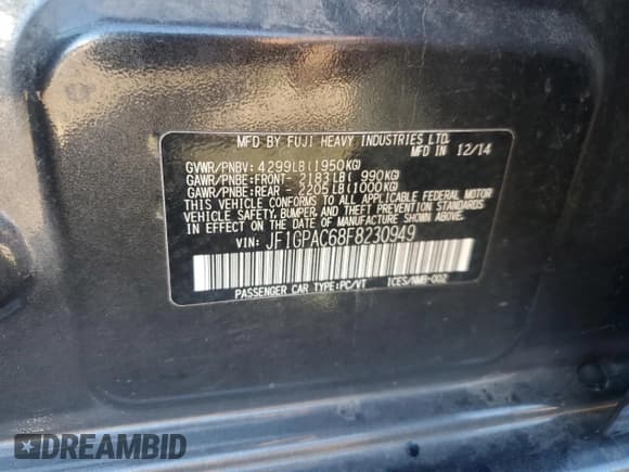 ✅ 2015 Subaru Impreza Premium • VIN: JF1GPAC68F8230949 • Лот: 86787615. Опубликован ранее на Copart с пробегом 48 642 миль. Бесплатный доступ к архиву аукционных продаж из США и подробный отчёт об истории автомобиля на DreamBid. Изображение 12.