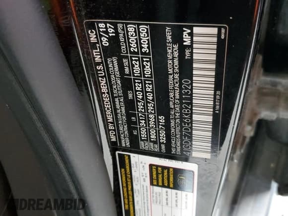 ✅ 2019 Mercedes-Benz GLS 550 • VIN: 4JGDF7DE6KB211320 • Lot: 61063535. Listed on Copart with 58,484 mi. Free auction sales archive from the USA and detailed vehicle history report at DreamBid. Image 13.