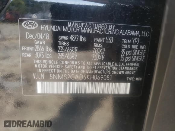 ✅ 2019 Hyundai Santa Fe SE • VIN: 5NMS2CAD5KH069081 • Lot: 61538843. Wystawiony na Copart z przebiegiem 63 881 mil. Bezpłatny archiwum sprzedaży aukcyjnych z USA i szczegółowy raport historii pojazdu na DreamBid. Zdjęcie 12.