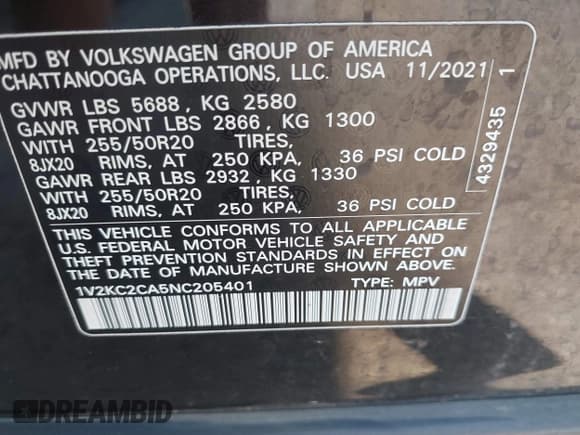 ✅ 2022 Volkswagen Atlas SE • VIN: 1V2KC2CA5NC205401 • Lot: 43392390. Listed on IAAI with 52,497 mi. Free auction sales archive from the USA and detailed vehicle history report at DreamBid. Image 9.