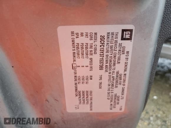 ✅ 2007 Chevrolet Silverado 1500 • VIN: 2GCFC13Y371537369 • Lot: 85131124. Listed on Copart with 172,849 mi. Free auction sales archive from the USA and detailed vehicle history report at DreamBid. Image 12.