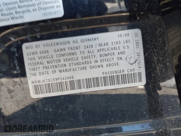 ✅ 2009 Volkswagen Passat Komfort • VIN: WVWJK73CX9P042466 • Лот: 43636004. Опубликован ранее на IAAI с пробегом 191 467 миль. Бесплатный доступ к архиву аукционных продаж из США и подробный отчёт об истории автомобиля на DreamBid. Изображение 9.