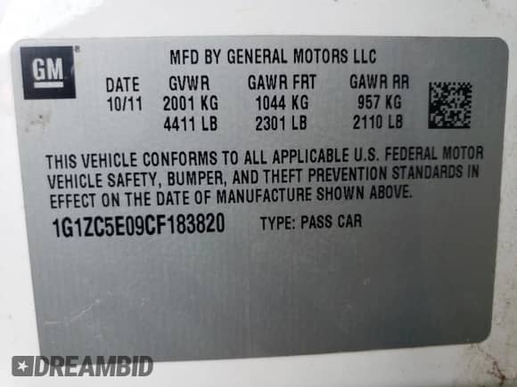 2012 Chevrolet Malibu 1LT z VIN 1G1ZC5E09CF183820, wystawiony jako Copart lot #62617404 z przebiegiem 170 631 mil mil oraz Nie do naprawy • Non repairable. Historia ofert i sprzedaży dostępna na DreamBid. Obrazek 13.