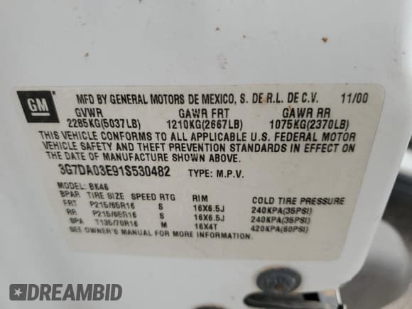 ✅ 2001 Pontiac Aztek GT • VIN: 3G7DA03E91S530482 • Lot: 56634305. Wystawiony na Copart z przebiegiem 191 798 mil. Bezpłatny archiwum sprzedaży aukcyjnych z USA i szczegółowy raport historii pojazdu na DreamBid. Zdjęcie 13.