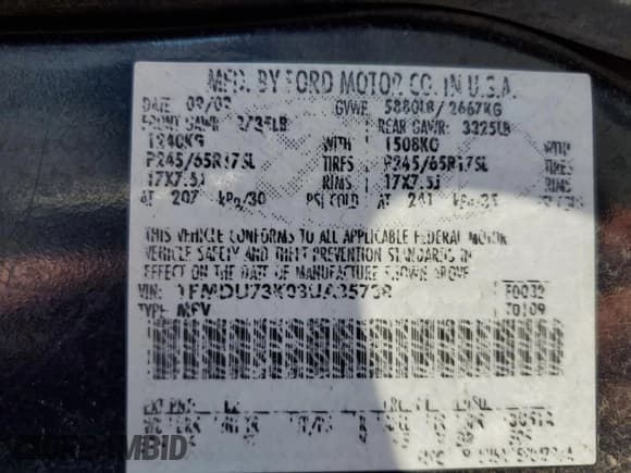 ✅ 2003 Ford Explorer XLT • VIN: 1FMDU73K03UA35738 • Lot: 81672655. Wystawiony na Copart z przebiegiem 187 996 mil. Bezpłatny archiwum sprzedaży aukcyjnych z USA i szczegółowy raport historii pojazdu na DreamBid. Zdjęcie 13.