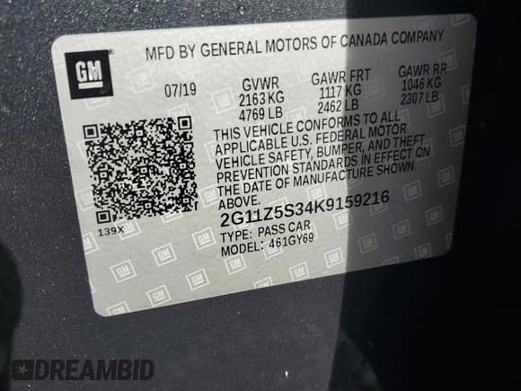 ✅ 2019 Chevrolet Impala LT • VIN: 2G11Z5S34K9159216 • Лот: 73982714. Опубликован ранее на Copart с пробегом 31 163 миль. Бесплатный доступ к архиву аукционных продаж из США и подробный отчёт об истории автомобиля на DreamBid. Изображение 13.