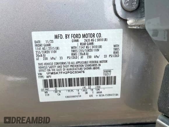 2023 Ford Explorer Limited z VIN 1FMSK7FH2PGC03476, wystawiony jako Copart lot #84054515 z przebiegiem 26 303 mil mil oraz Szkoda całkowita • Salvage title. Historia ofert i sprzedaży dostępna na DreamBid. Obrazek 14.