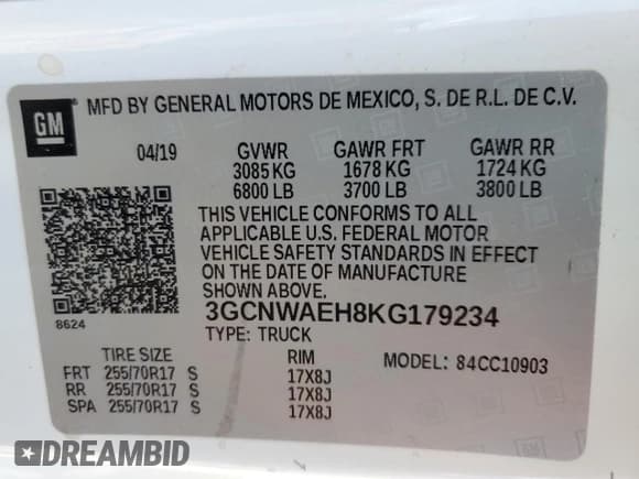 ✅ 2019 Chevrolet Silverado 1500 Work Truck • VIN: 3GCNWAEH8KG179234 • Lot: 65923424. Wystawiony na Copart z przebiegiem 52 041 mil. Bezpłatny archiwum sprzedaży aukcyjnych z USA i szczegółowy raport historii pojazdu na DreamBid. Zdjęcie 12.