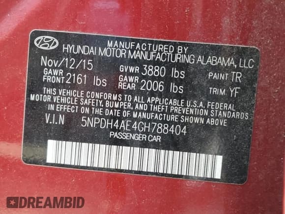 ✅ 2016 Hyundai Elantra SE • VIN: 5NPDH4AE4GH788404 • Lot: 71842045. Listed on Copart with 139,889 mi. Free auction sales archive from the USA and detailed vehicle history report at DreamBid. Image 13.