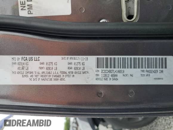 2020 Dodge Charger SXT with VIN 2C3CDXBG7LH106910, listed as a Copart auction lot 69631505 with Not provided miles and Salvage title. Bid and sale history available at DreamBid. Image 12.