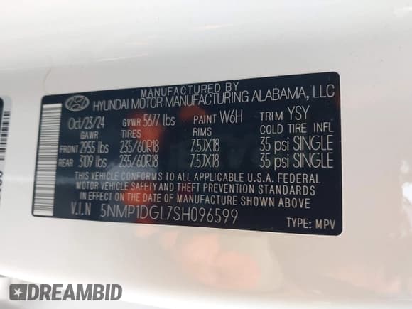 ✅ 2025 Hyundai Santa Fe SE • VIN: 5NMP1DGL7SH096599 • Lot: 43430177. Listed on IAAI with 6,582 mi. Free auction sales archive from the USA and detailed vehicle history report at DreamBid. Image 9.