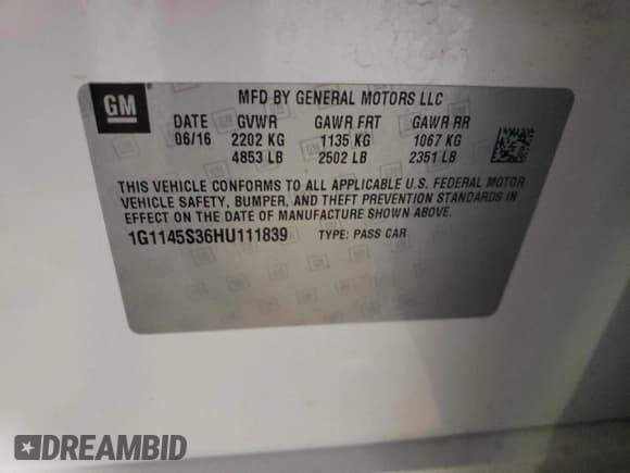 ✅ 2017 Chevrolet Impala Premier • VIN: 1G1145S36HU111839 • Лот: 57313094. Опубликован ранее на Copart с пробегом 84 068 миль. Бесплатный доступ к архиву аукционных продаж из США и подробный отчёт об истории автомобиля на DreamBid. Изображение 12.