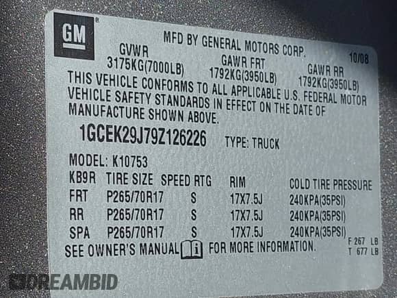 2009 Chevrolet Silverado 1500 LT z VIN 1GCEK29J79Z126226, wystawiony jako IAAI lot #43485064 z przebiegiem 249 687 mil mil oraz . Historia ofert i sprzedaży dostępna na DreamBid. Obrazek 9.