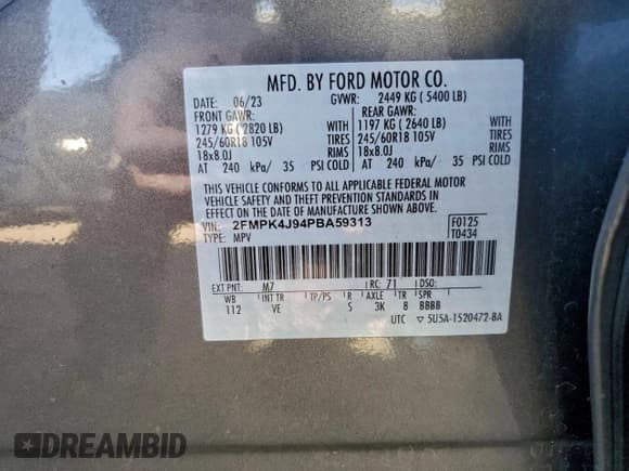 ✅ 2023 Ford Edge SEL • VIN: 2FMPK4J94PBA59313 • Lot: 93743985. Listed on Copart with 48,714 mi. Free auction sales archive from the USA and detailed vehicle history report at DreamBid. Image 14.