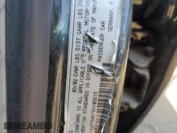 ✅ 2002 Audi A6 • VIN: WAUVT64B72N109215 • Лот: 65030684. Опубликован ранее на Copart с пробегом 174 946 миль. Бесплатный доступ к архиву аукционных продаж из США и подробный отчёт об истории автомобиля на DreamBid. Изображение 13.