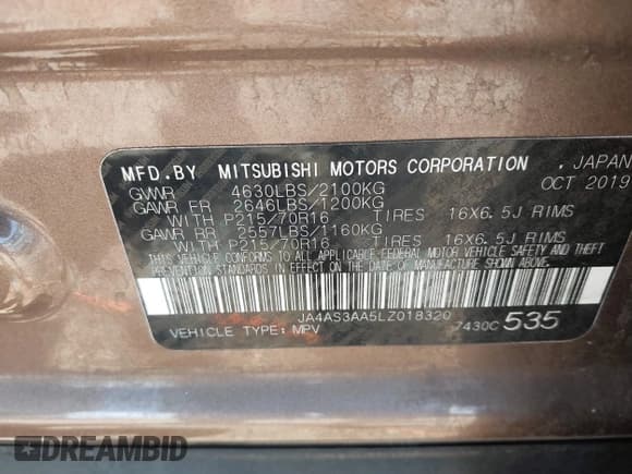 ✅ 2020 Mitsubishi Eclipse Cross ES • VIN: JA4AS3AA5LZ018320 • Lot: 42565416. Wystawiony na IAAI z przebiegiem 115 464 mil. Bezpłatny archiwum sprzedaży aukcyjnych z USA i szczegółowy raport historii pojazdu na DreamBid. Zdjęcie 9.